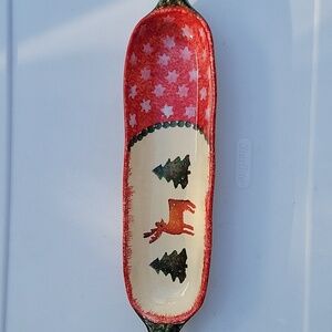 Tombelli Italian Ceramic Festive Holiday Serving Platter Dish Reindeer Design